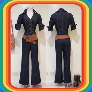 💋🦋🔥UBER GORGE 70s Chic🦋🔥💋 Tailored Flared Leg Dark Denim Jumpsuit